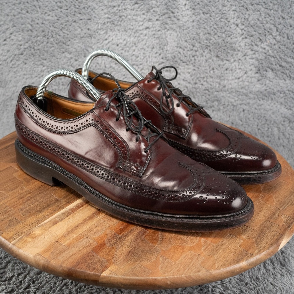 Vintage 1960s Florsheim SHELL CORDOVAN Longwing V-Cleat Dress Shoes Size 9 B